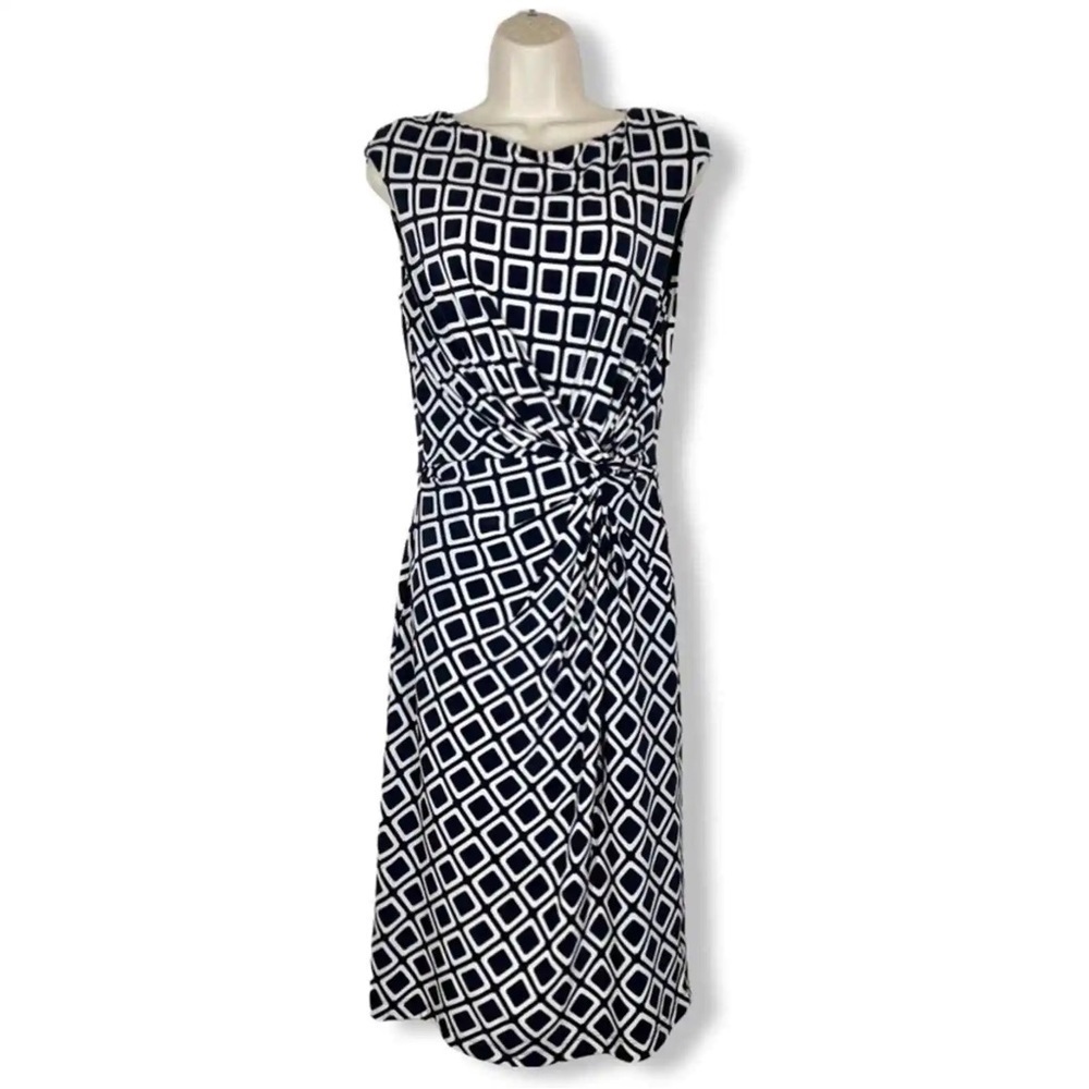 LAUREN Ralph Lauren Geometric Print Twist Knot Boatneck Jersey Dress